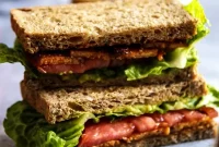 Crispy Tempeh BLT Sandwich — Vegan Bacon, Lettuce & Tomato