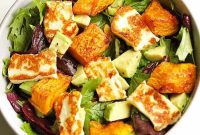 Roasted Pumpkin, Halloumi & Avocado Salad with Crispy Seeds