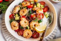 Mediterranean Shrimp Rice Bowl with Fresh Salad