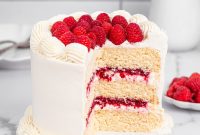 Raspberry Mascarpone Layer Cake with Fresh Cream Filling