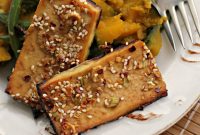 Sesame Tofu with Braised Winter Squash and Garlic Green Beans
