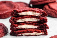 Red Velvet Cookies Stuffed with Cream Cheese — 8 Giant Cookies