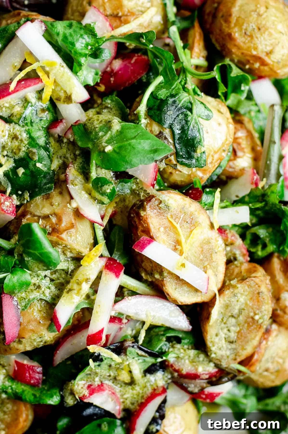 Roasted Baby Potato Salad with Fresh Basil Pesto 6 Fresh, healthy and quick roasted new potato salad with green pesto #newpotato #healthysalad #veganrecipe | via @annabanana.co