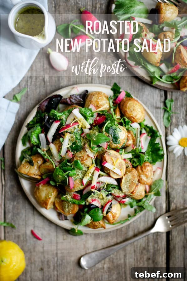 Roasted Baby Potato Salad with Fresh Basil Pesto 10 This incredibly easy roasted new potato salad is a perfect summer meal! Ready in under 30 minutes, and only 6 ingredients! #saladrecipe #veganmeals #newpotato | via @annabanana.co