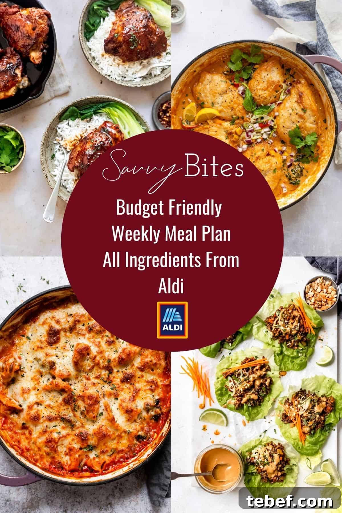 Aldi Weekly Meal Plan with Free Printable Shopping List 2 Collage of recipe photos for the Aldi meal plan