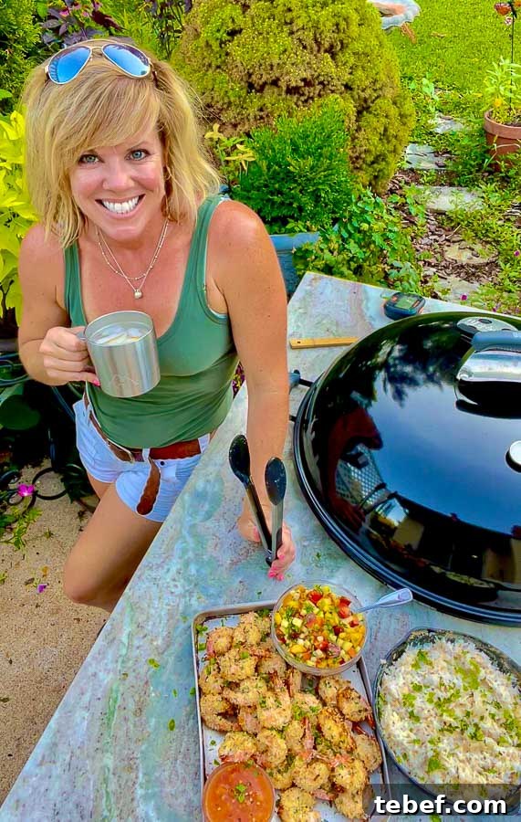 Jennifer grilling coconut shrimp