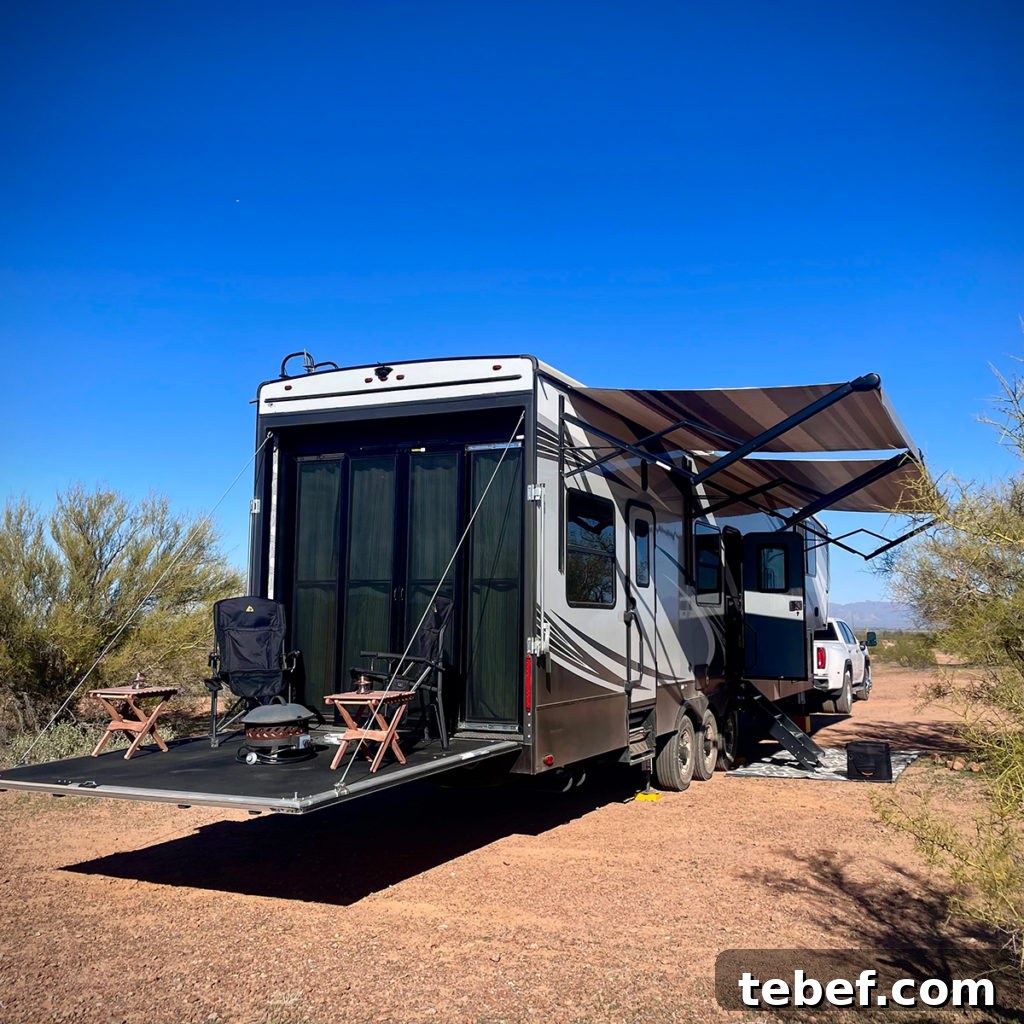 Lost Together: March 2022 Travel Stories and Highlights 3 Our 5th Wheel RV parked in Ironwood Forest National Monument.