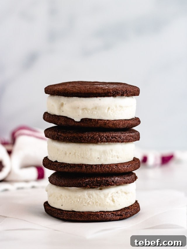 Ice cream sandwiches in a stack.