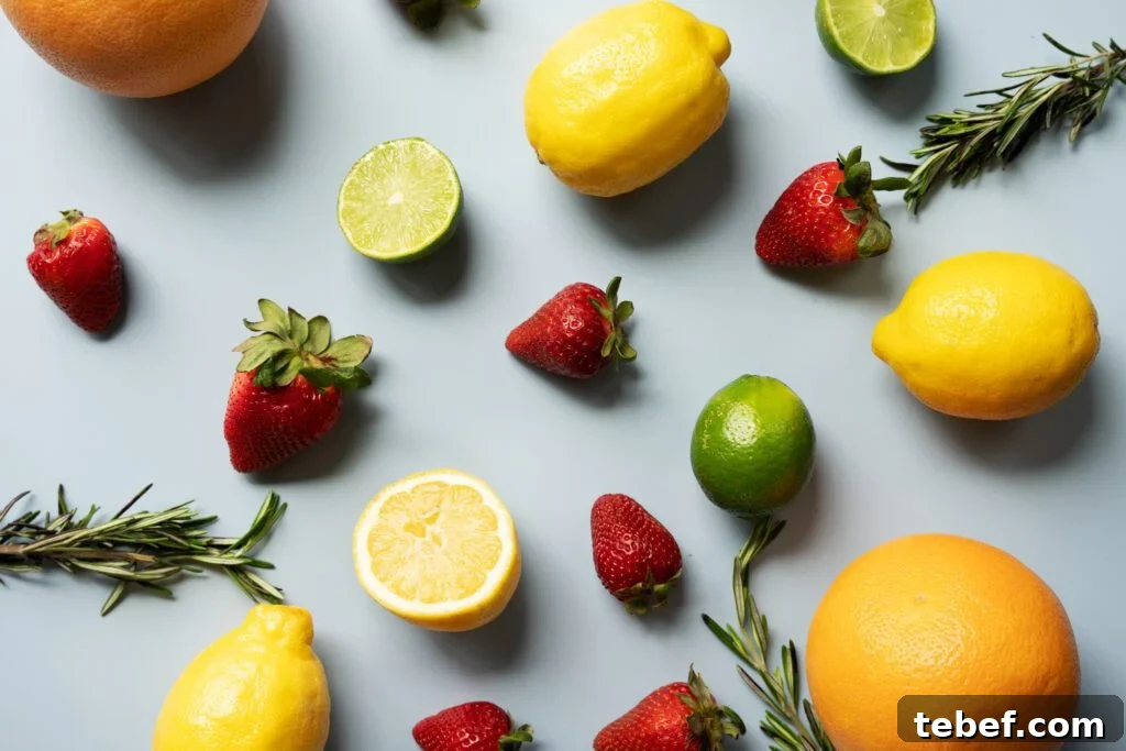 strawberries, lemons and limes