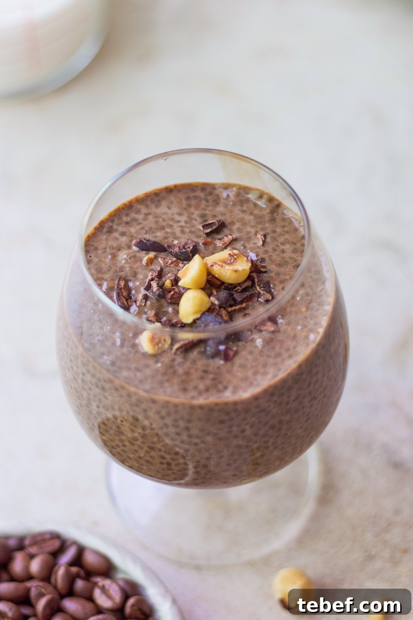 Mocha chia pudding close-up