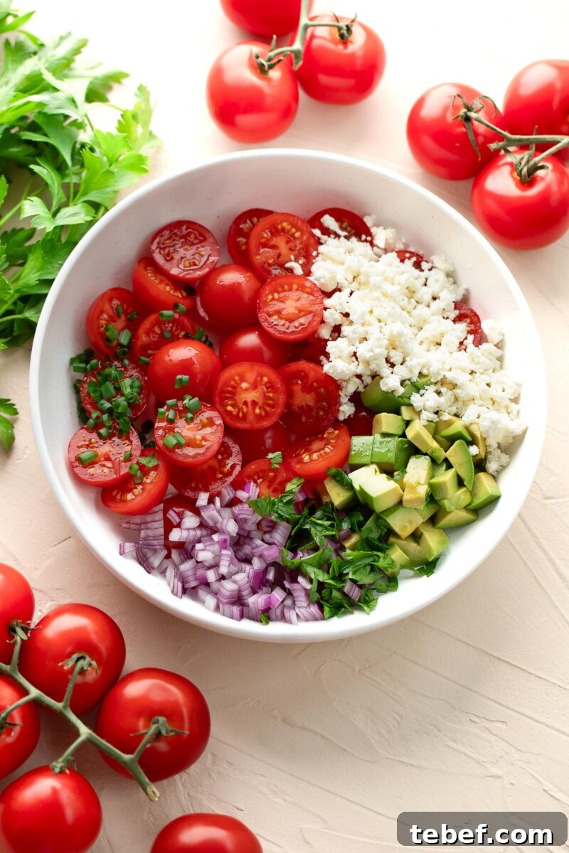 Avocado and Kale Salad with Cherry Tomatoes & Feta 4 tomato kale avocado salad ingredients
