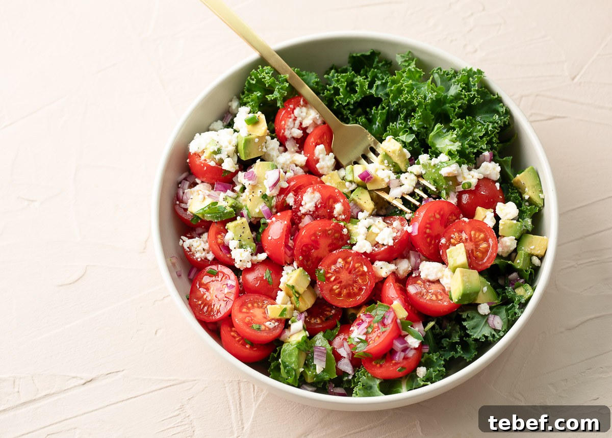 Avocado and Kale Salad with Cherry Tomatoes & Feta 5 Avocado Kale Salad with Cherry Tomatoes and Feta