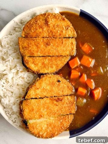 aubergine katsu curry in plate with rice