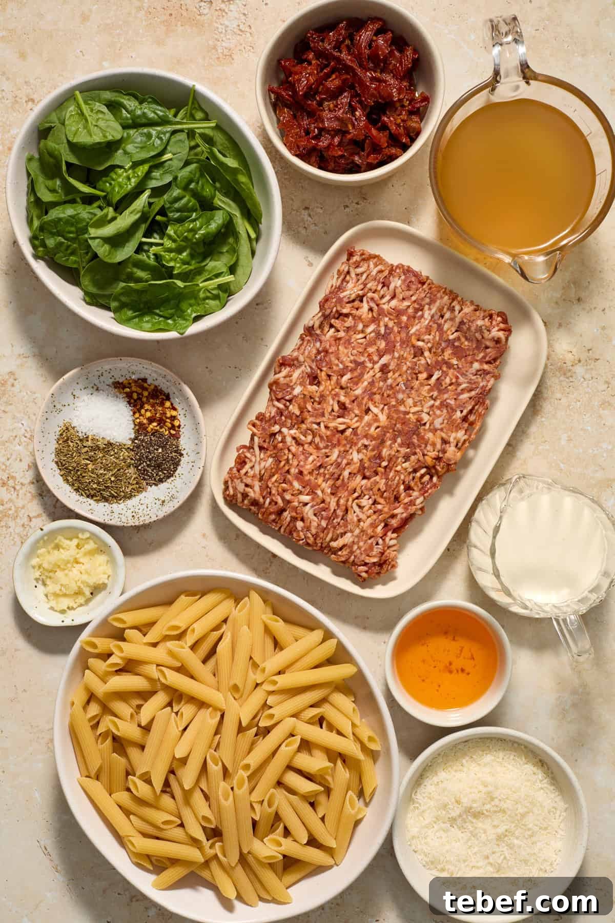 Sun-Dried Tomato Pasta with Savory Italian Sausage 4 Ingredients needed to make sun-dried tomato pasta recipe.