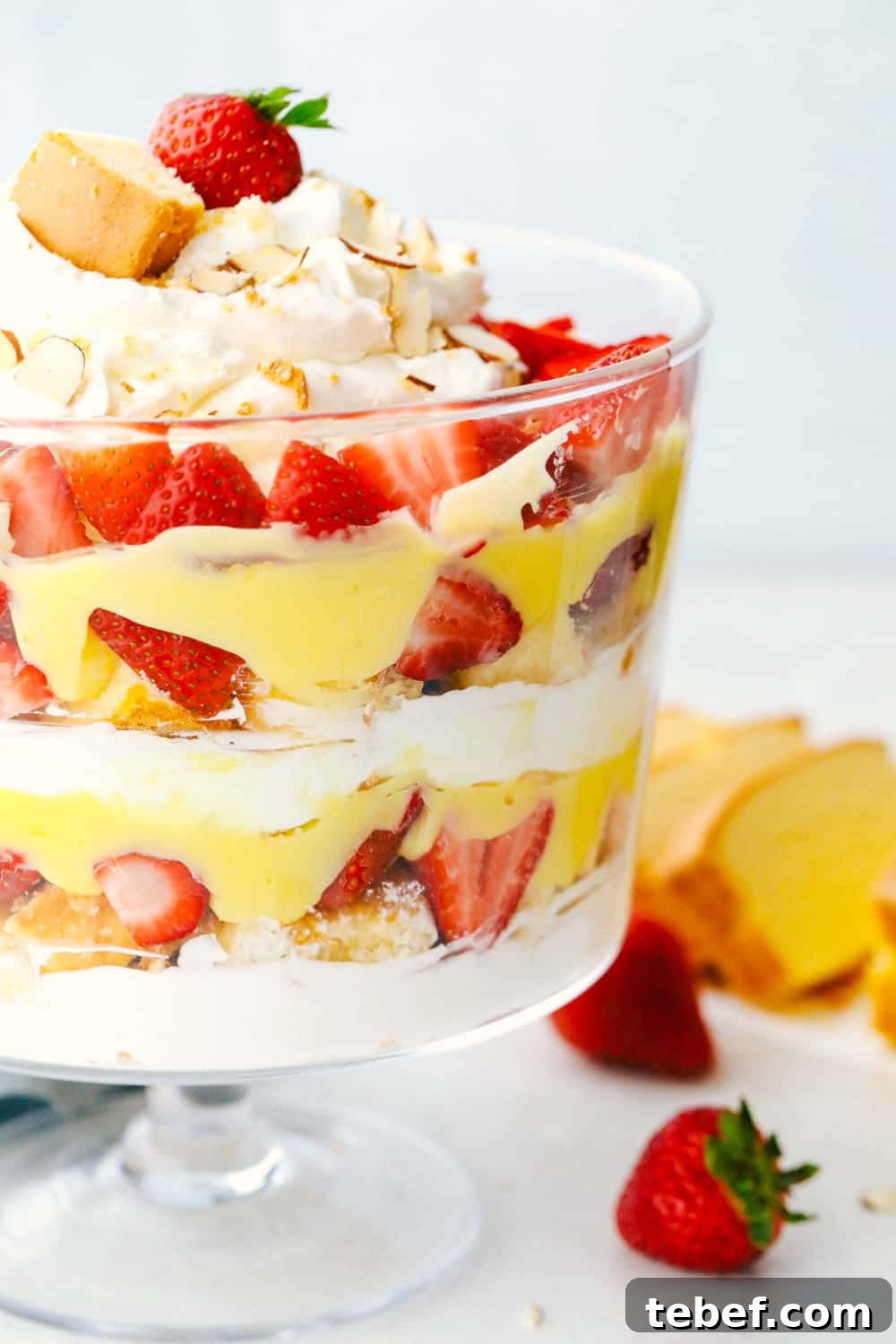 English trifle in a glass layered together.