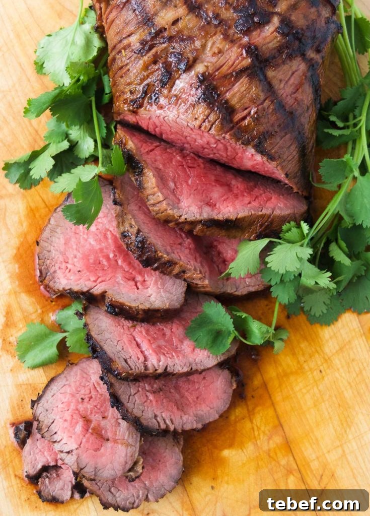 A grilled tri tip, sliced.