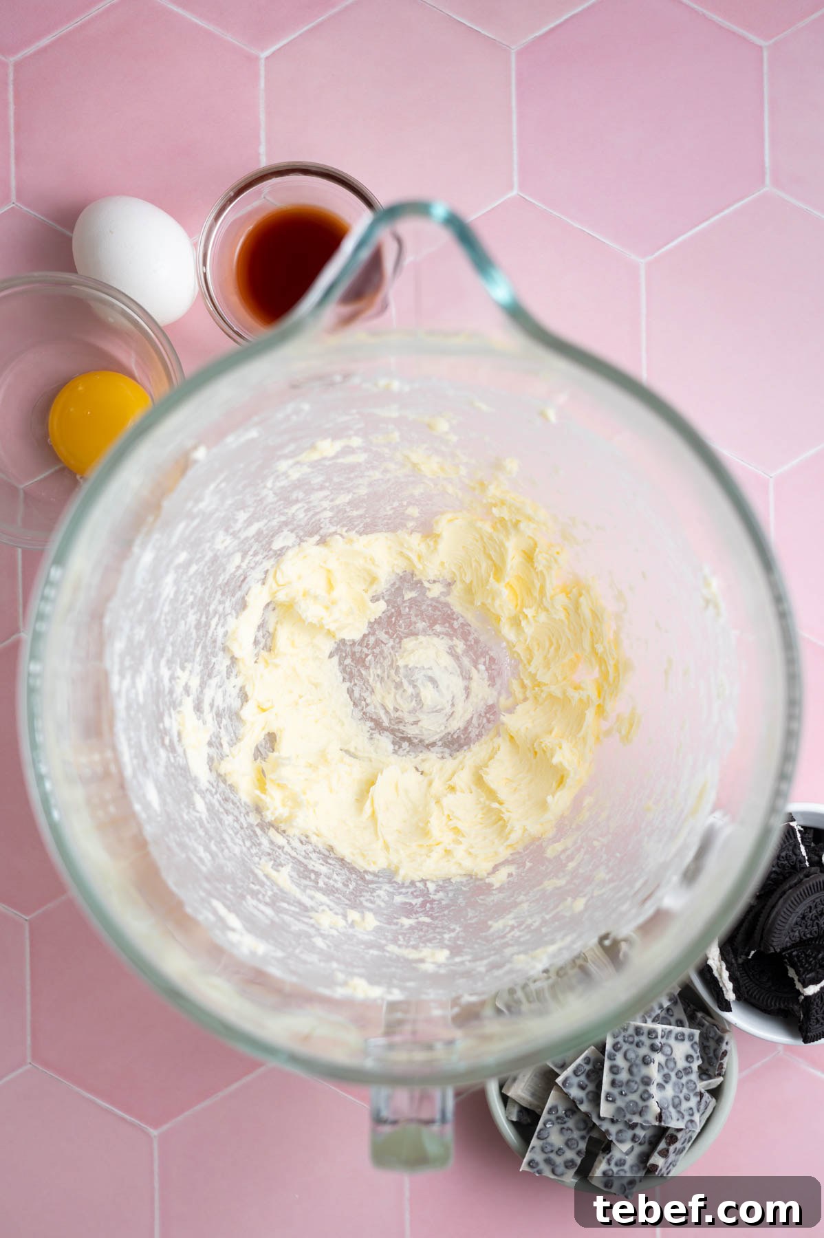 creamed butter and salt in a mixing bowl