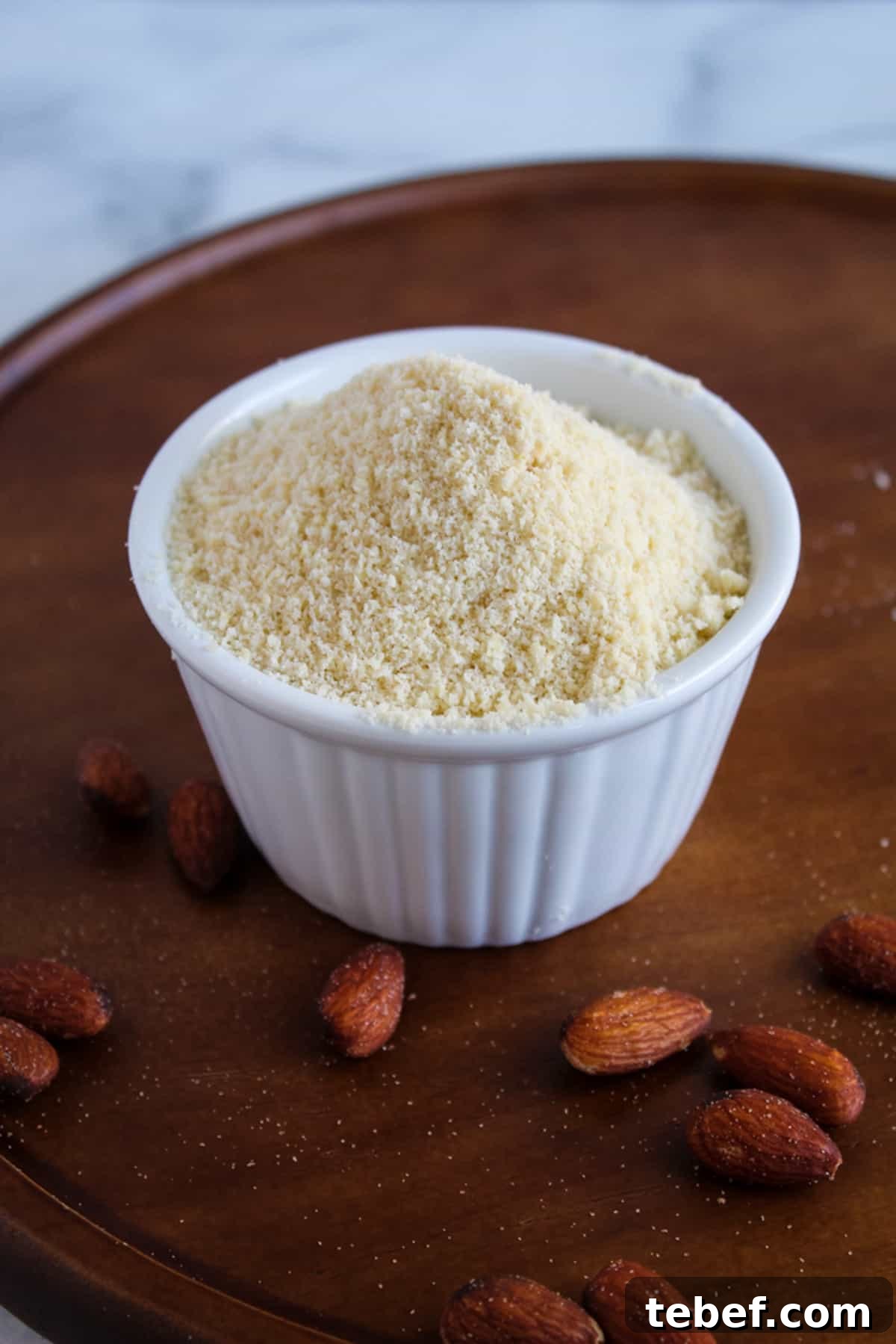 Almond Flour Substitutes: Top Alternatives and How to Use Them 12 white cup of almond flour on a brown board