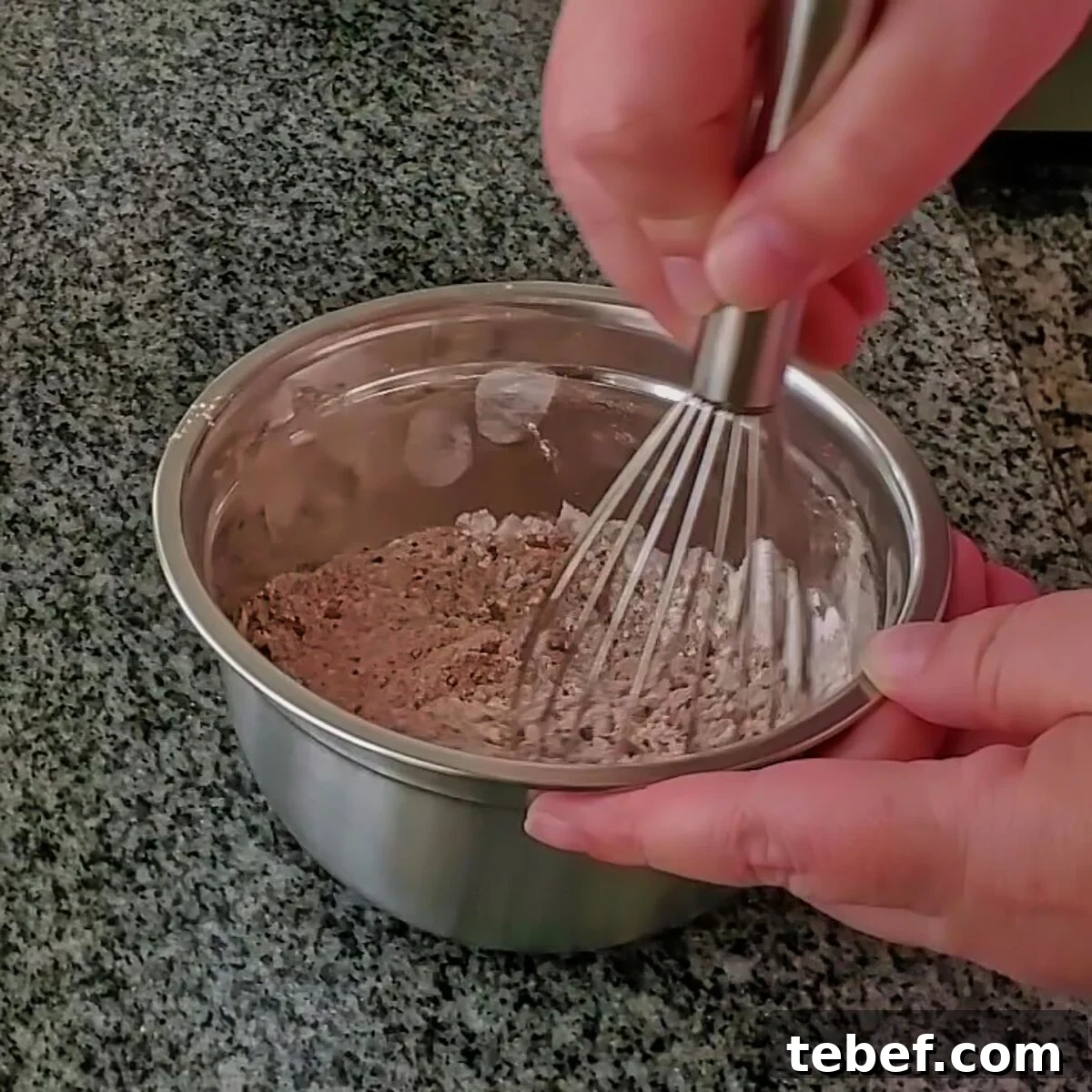 Gluten-Free Thin Mints: Girl Scout Cookie Copycat Recipe 3 whisking dry ingredients in small stainless steel bowl.