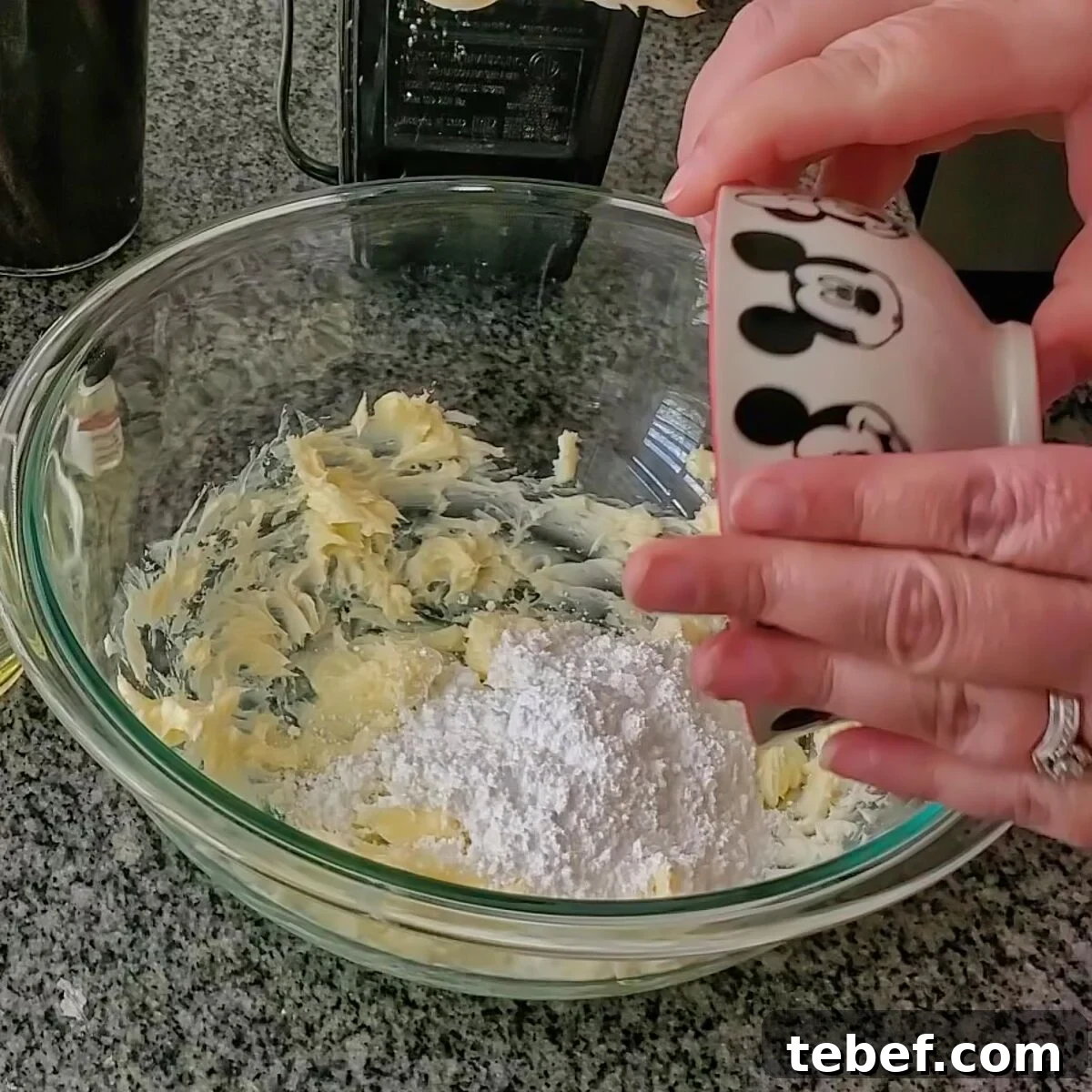 Gluten-Free Thin Mints: Girl Scout Cookie Copycat Recipe 4 adding powdered sugar to softened butter in glass bowl.