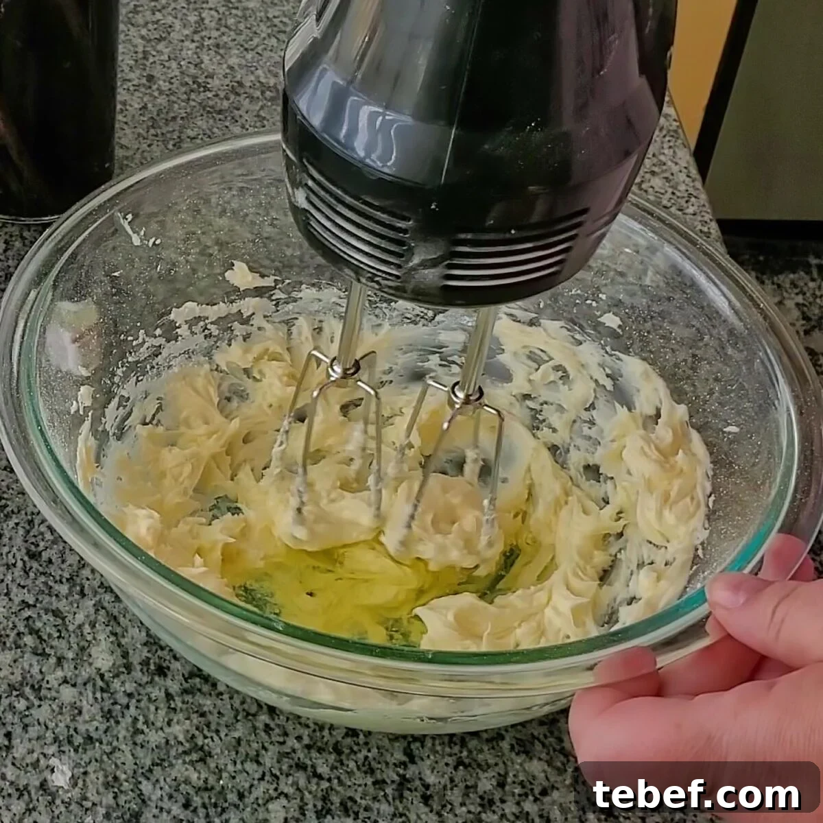 Gluten-Free Thin Mints: Girl Scout Cookie Copycat Recipe 5 beating egg white into creamed butter and sugar in glass bowl.