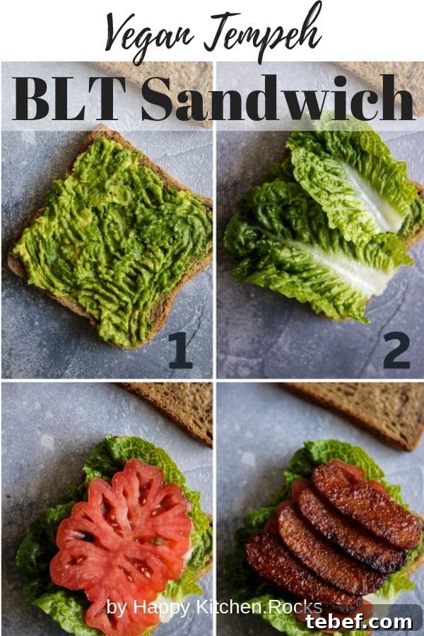 Crispy Tempeh BLT Sandwich — Vegan Bacon, Lettuce & Tomato 9 Vegan Tempeh BLT Sandwich Collage