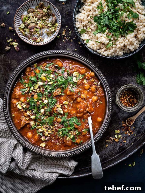 A bowl of hearty lamb tagine with chickpeas