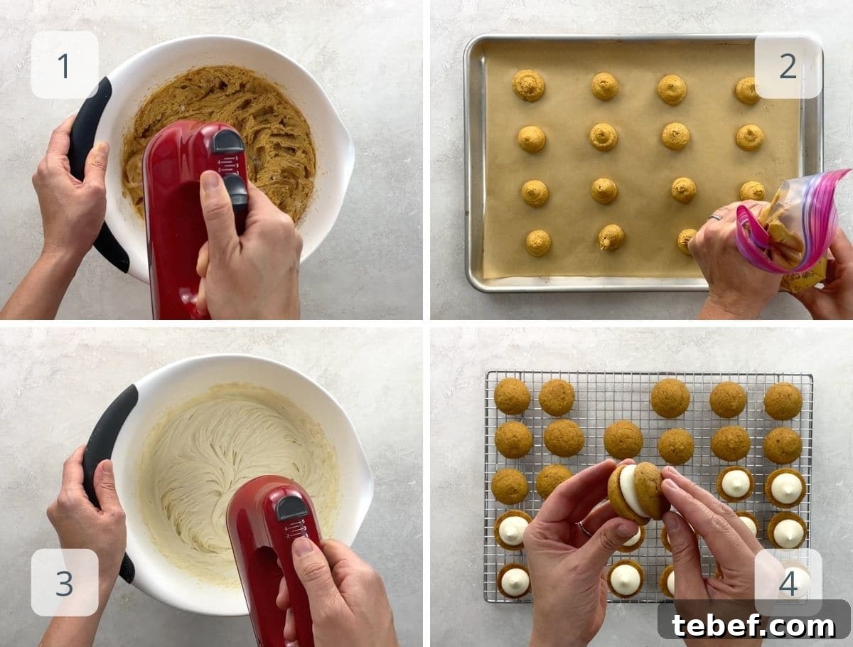 Mini Pumpkin Whoopie Pies with Cream Cheese Filling Recipe 5 step by step