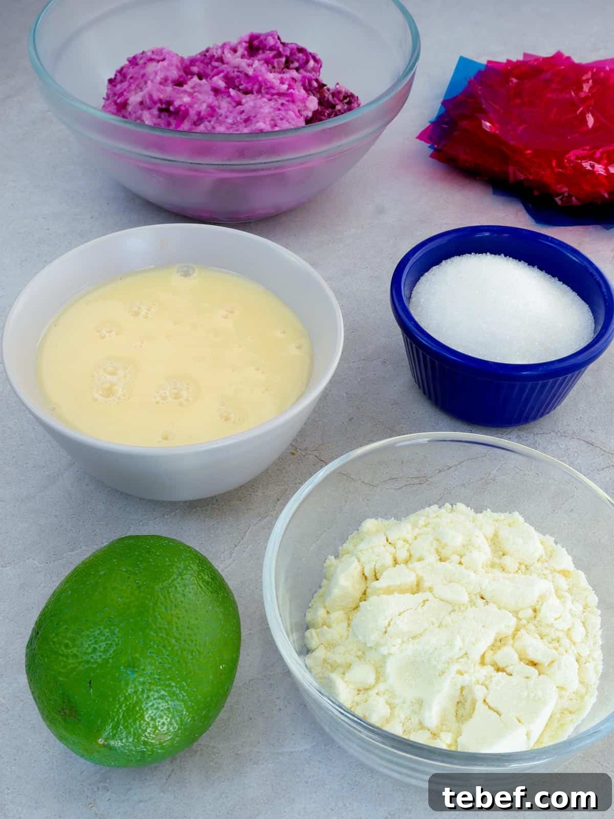 Ube Pastillas: Creamy Filipino Coconut Milk Candy Recipe 3 mashed purple yan, lime, condensed milk, full cream powdered milk, sugar, cellophane wrapper