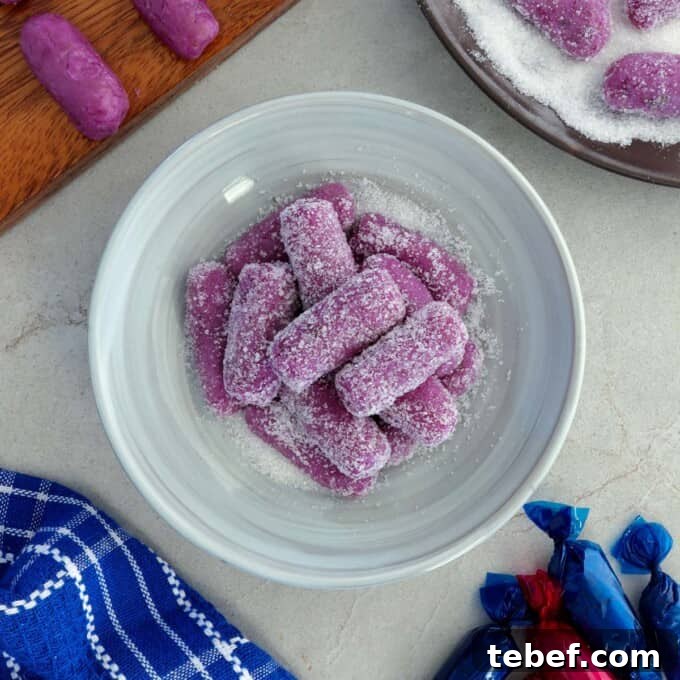 Ube Pastillas: Creamy Filipino Coconut Milk Candy Recipe 6 Pastillas de Ube on a serving plate