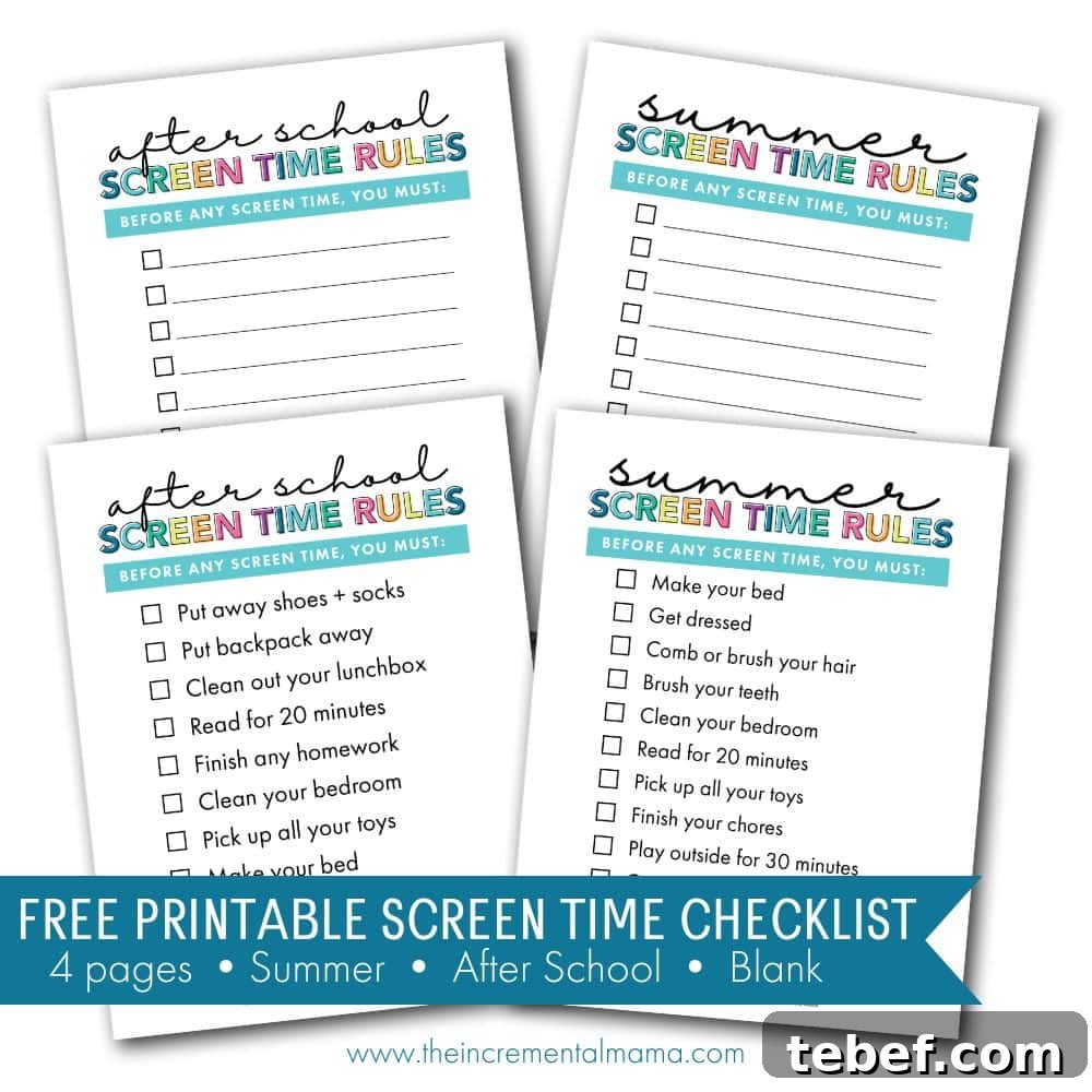 Printable Kids Screen Time Checklist Bundle — Daily Schedules & Limits 2 summer screen time checklist templates