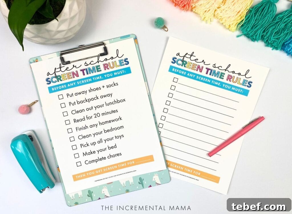 Printable Kids Screen Time Checklist Bundle — Daily Schedules & Limits 5 blank screen time rules printable