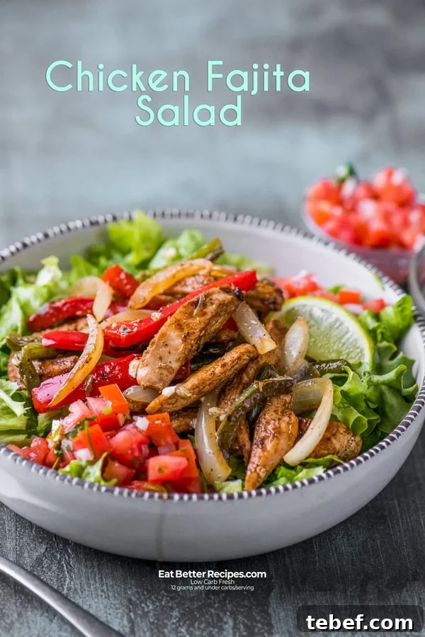 Low Carb Healthy Chicken Fajita Salad in a bowl