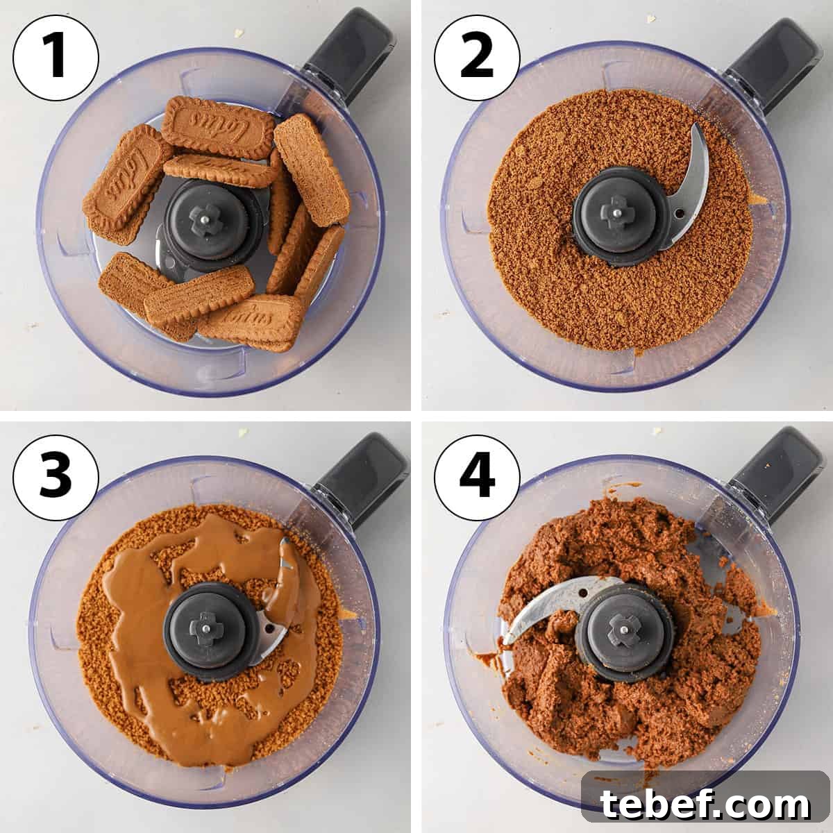Decadent Biscoff Cookie Butter Truffles Recipe 5 Process Shot Collage: mixing the biscoff cookies and cookie butter.