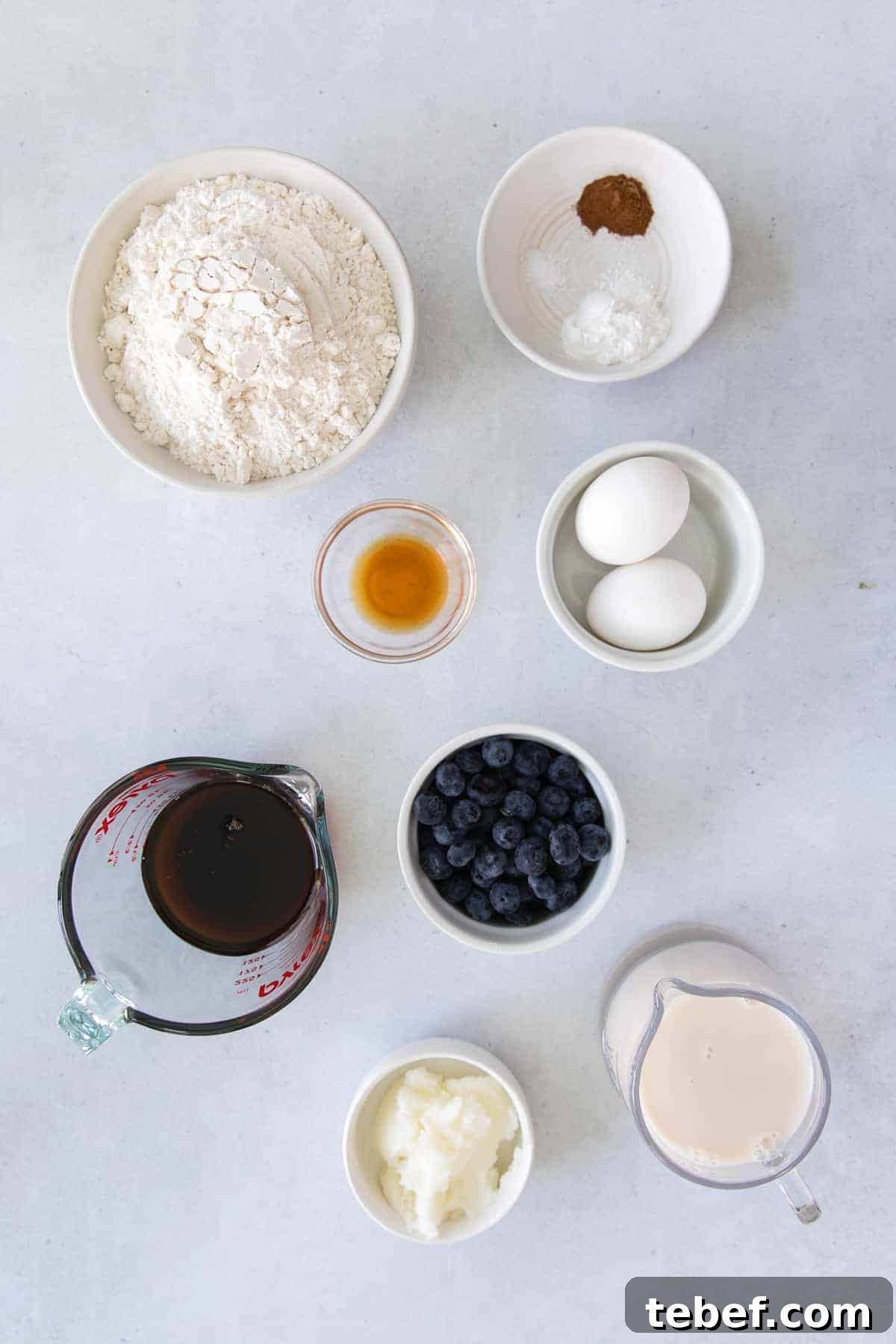 Ingredients for sheet pan pancakes ingredients on counter