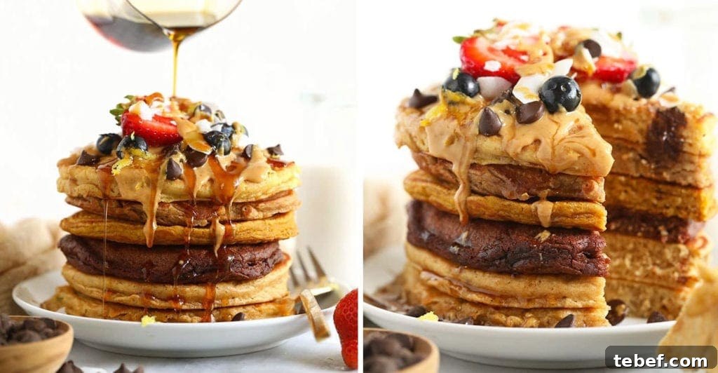 Sheet Pan Pancakes Recipe: Fluffy Oven-Baked Pancake Tray 2 pouring syrup on pancakes.