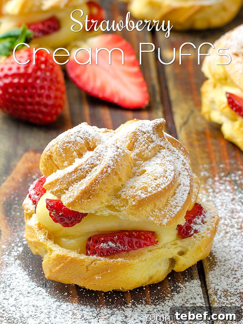 Strawberry Cream Puffs Recipe with Light Whipped Filling 2 Strawberry Cream Puffs