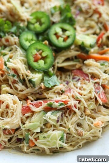 Spring roll salad in serving dish.
