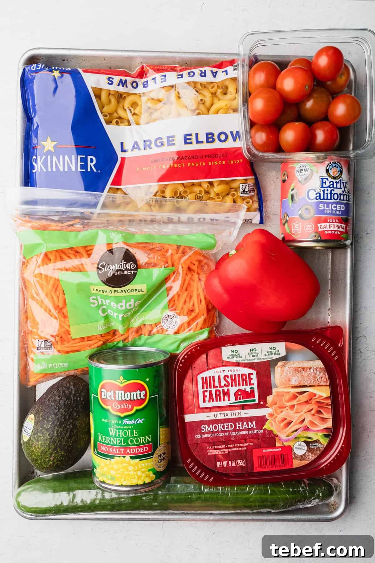 Mexican Macaroni Salad with Ham and Creamy Pepita Dressing 3 Ingredients to make the macaroni salad.