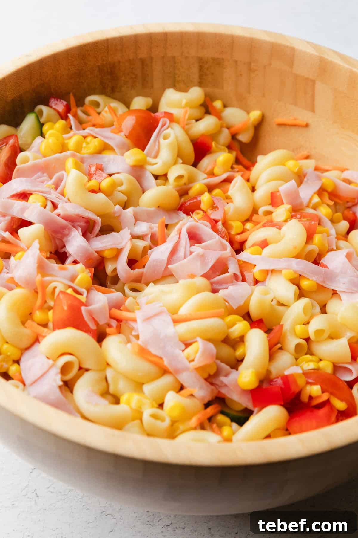Mexican Macaroni Salad with Ham and Creamy Pepita Dressing 7 Mixed salad ingredients.