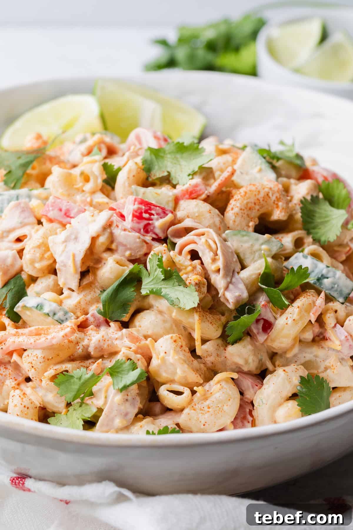 Mexican Macaroni Salad with Ham and Creamy Pepita Dressing 10 The completed mexican macaroni salad.