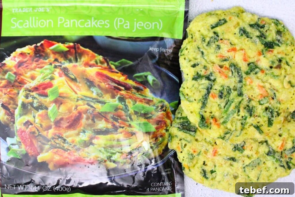 frozen trader joes scallion pancake next to packaging