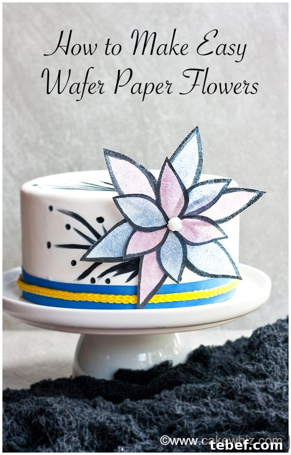 Wafer Paper Flower Tutorial: realistic edible blooms step-by-step 2 White Fondant Cake With Easy Wafer Paper Flowers on Gray Background