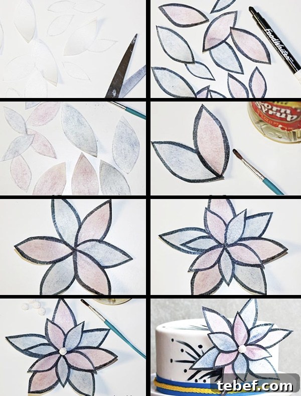 Wafer Paper Flower Tutorial: realistic edible blooms step-by-step 5 Collage Image With Step by Step Pictures on How to Make Wafer Paper Flowers