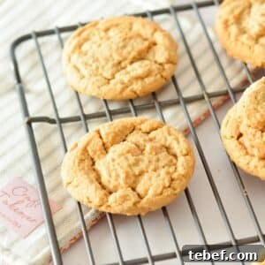 Irresistibly Chewy Peanut Butter Cookie Recipe 14 peanut butter cookies on a wire rack.