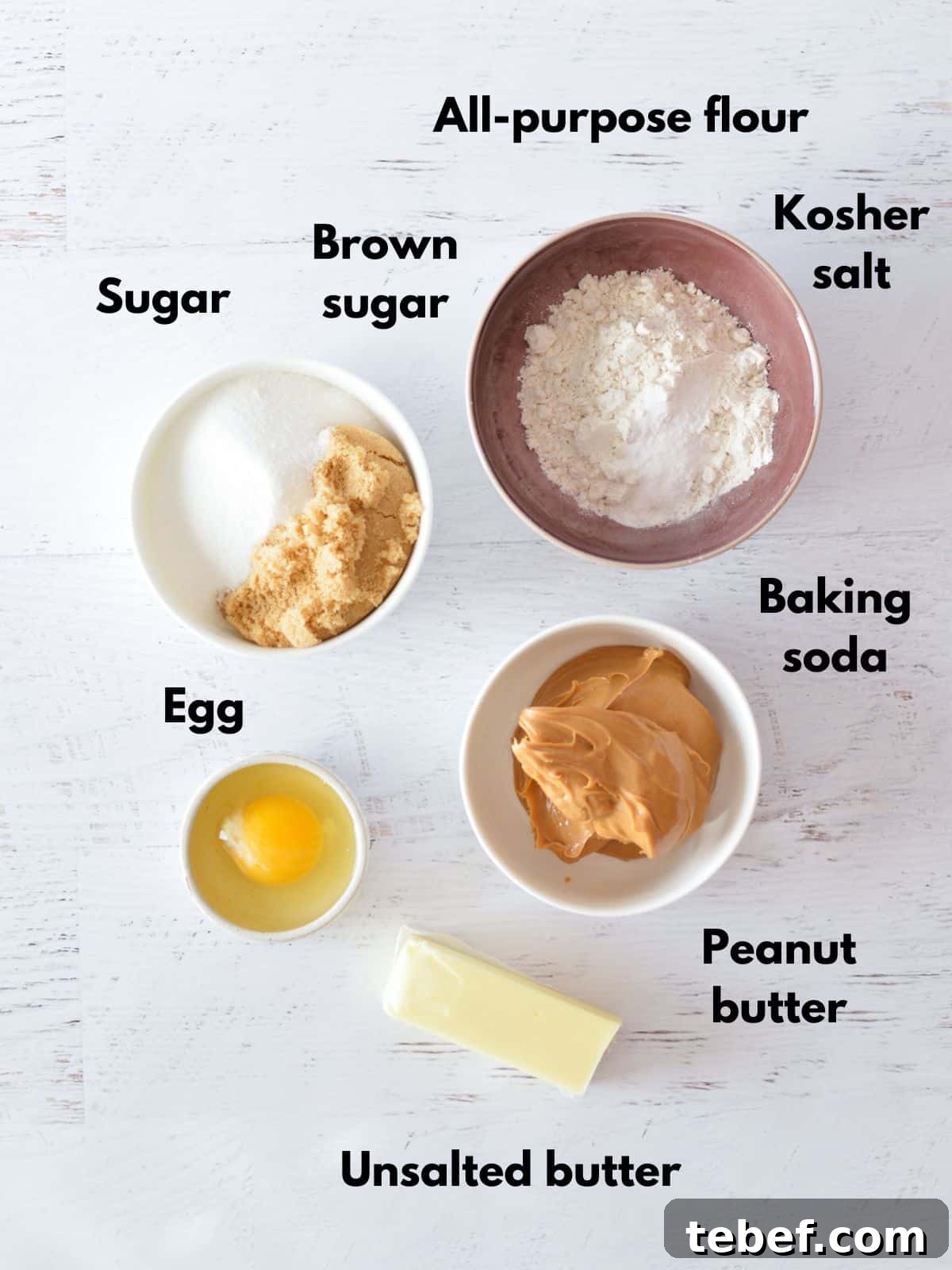 Irresistibly Chewy Peanut Butter Cookie Recipe 3 flour, sugar, egg, peanut butter, and butter.