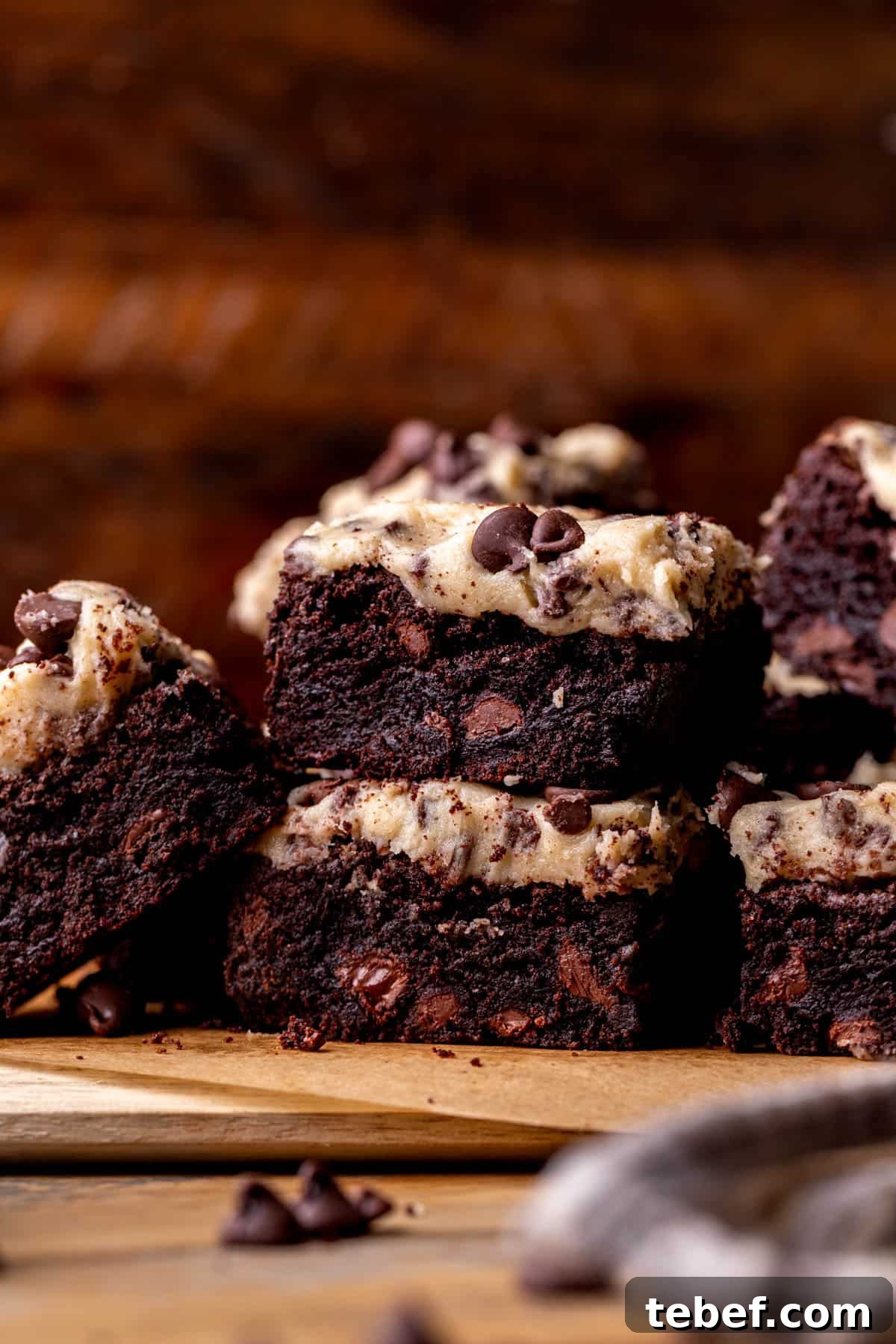 Cookie Dough Brownies Recipe: Fudgy Brownies with Edible Cookie Dough 11 Stack of cookie dough brownies.