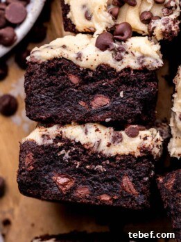 Cookie Dough Brownies Recipe: Fudgy Brownies with Edible Cookie Dough 12 Side view of cookie dough brownies.
