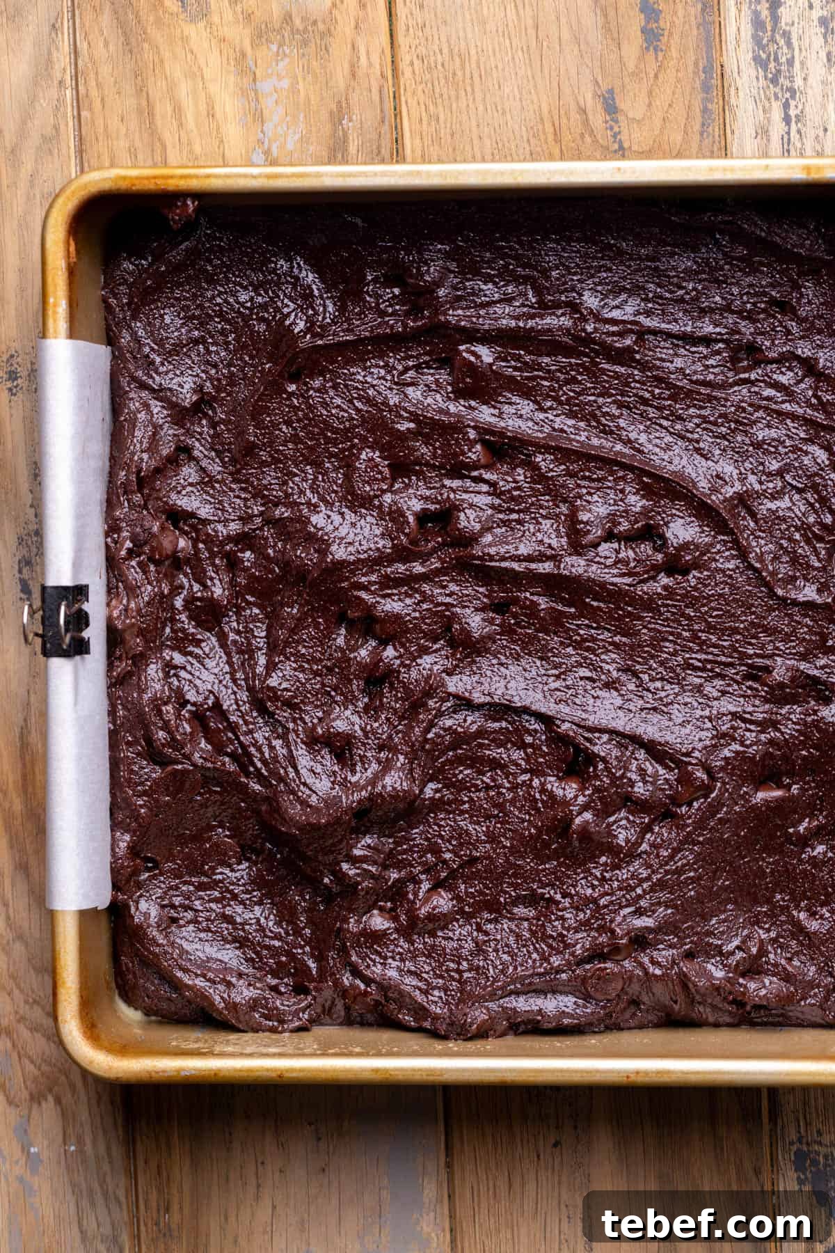 Cookie Dough Brownies Recipe: Fudgy Brownies with Edible Cookie Dough 6 Brownie batter in the pan.