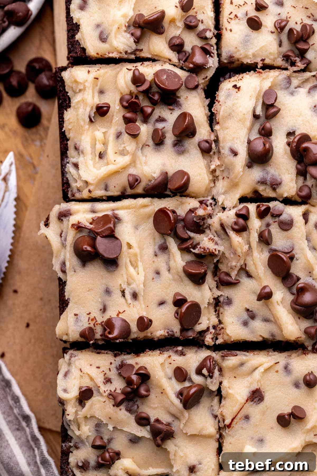 Cookie Dough Brownies Recipe: Fudgy Brownies with Edible Cookie Dough 10 Edible cookie dough on top of brownies.
